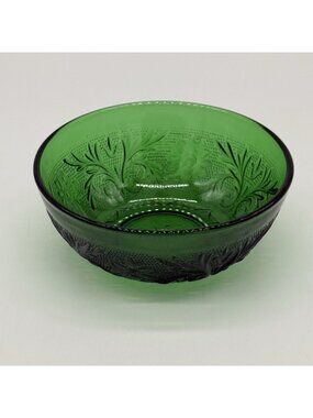Vintage Anchor Hocking Forest Green Sandwich Glass-Berry Bowl-4 1/4"